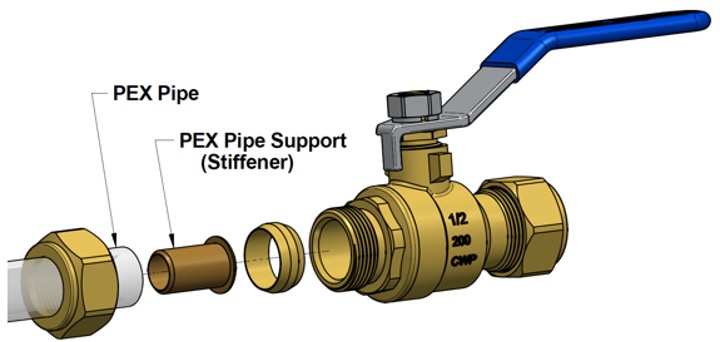 Install ball valve on pex pipe