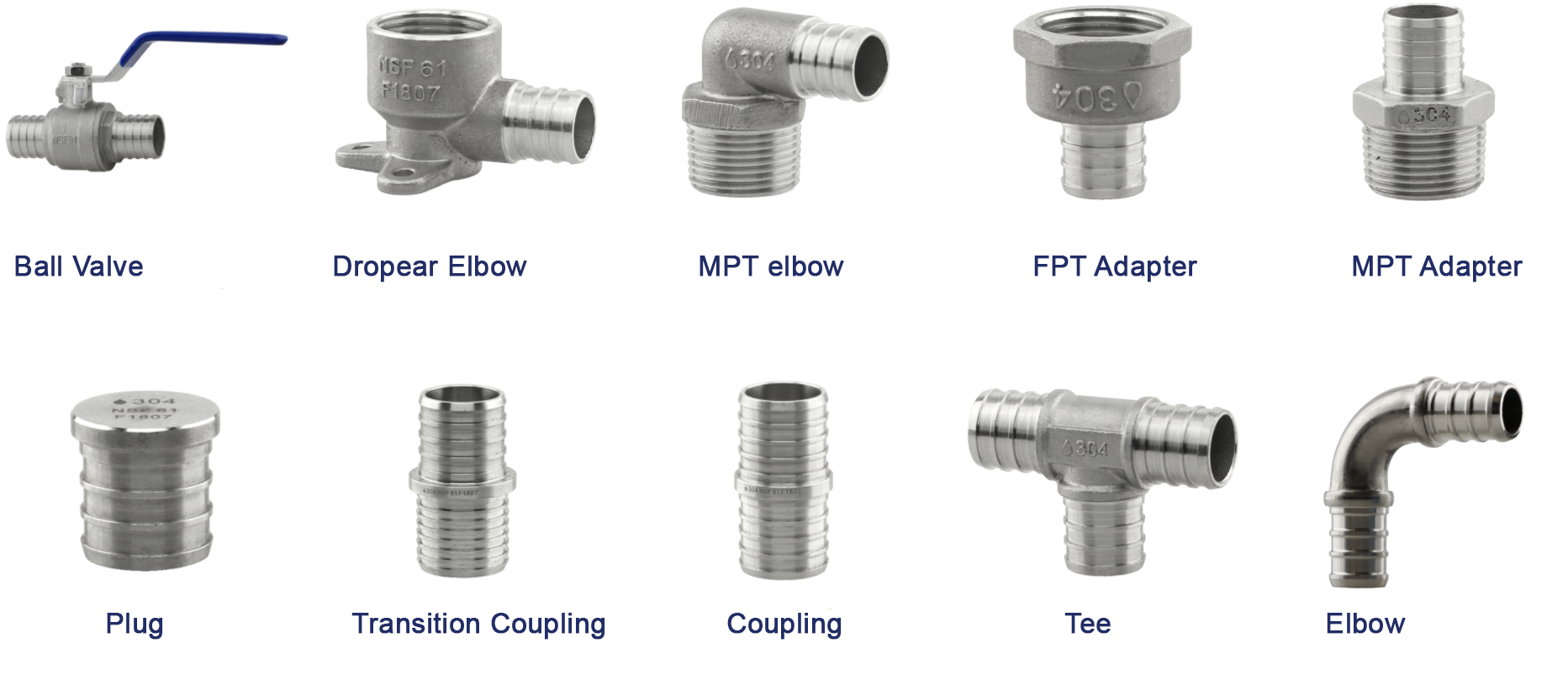 Raccord et valves de sertissage en acier inoxydable pour tuyaux en PEX